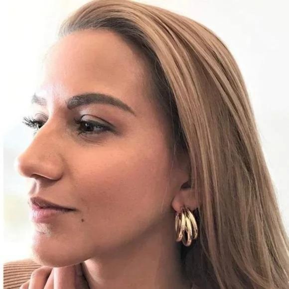 New Gold Three-Layer Round Drop Earrings, beautiful Earrings, cute Earrings - Picture 4 of 7